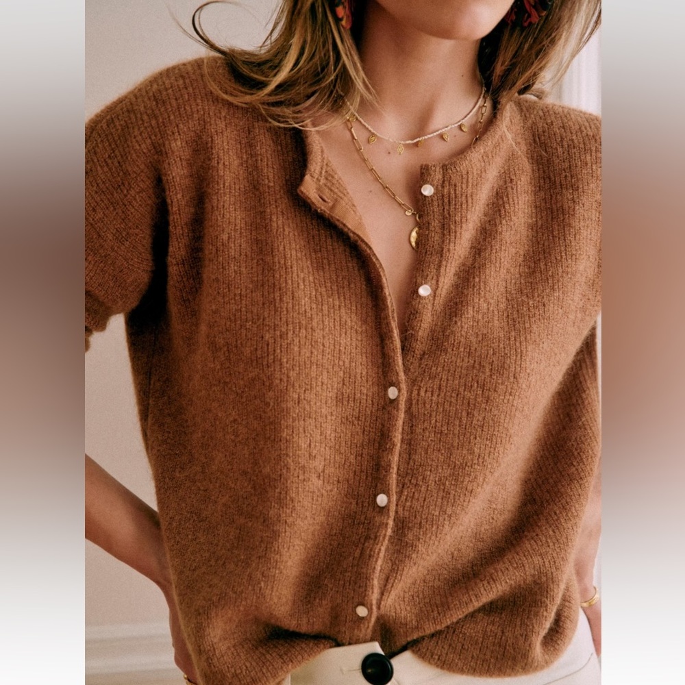 Sézane Gaspard Cardigan Sweater in Camel Medium